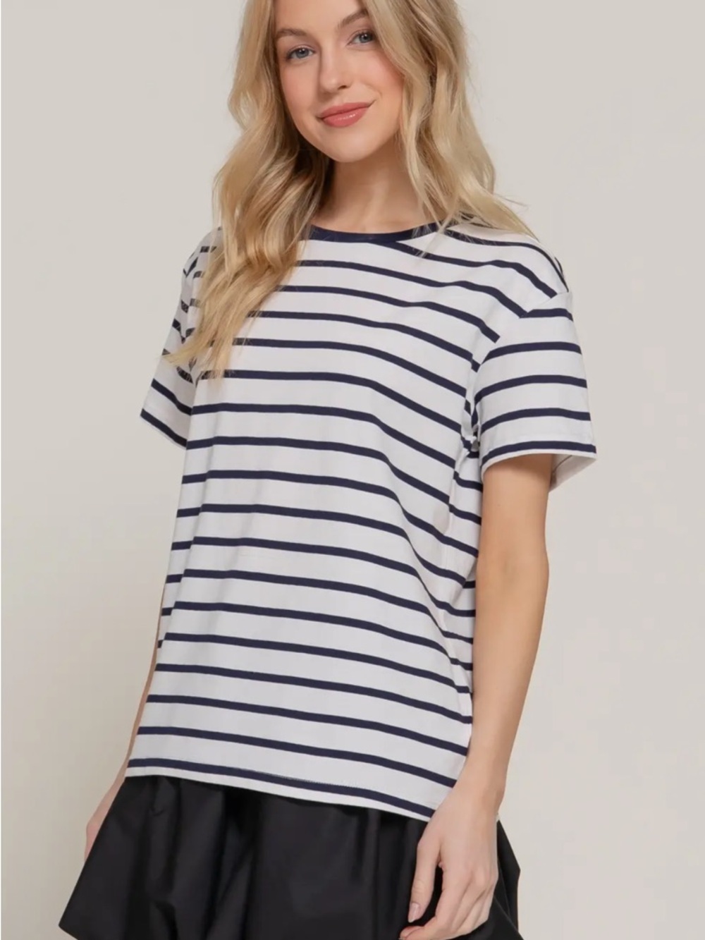 Active USA Black & White Striped Short Sleeve Tee